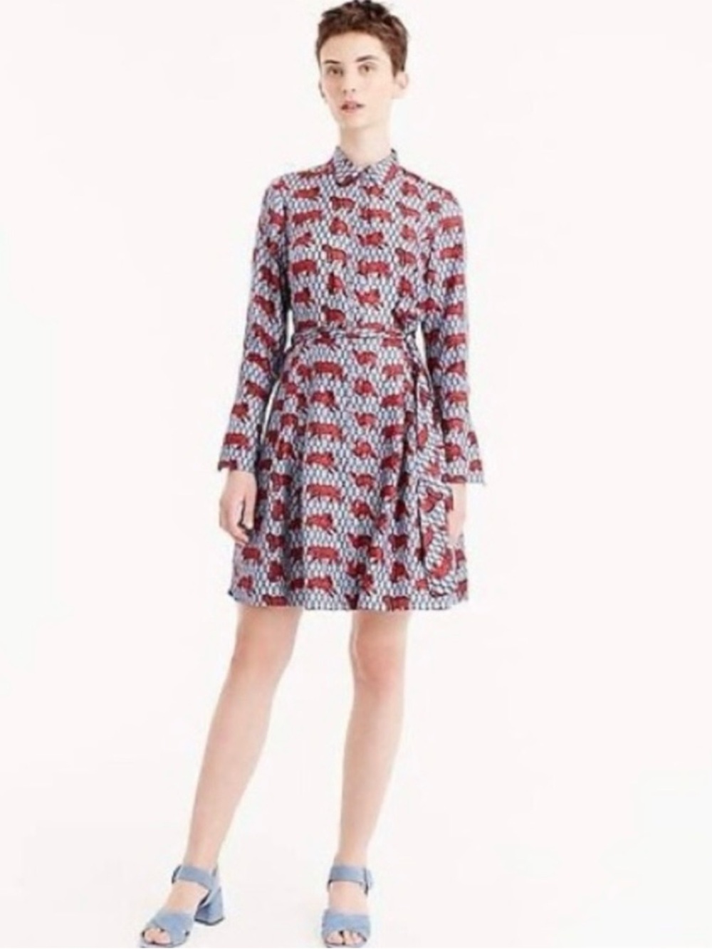 J. Crew Collection silk twill shirt-dress in roaming tiger print - Picture 2 of 6